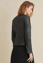 Load image into Gallery viewer, Women's Black Leather Racing Jacket