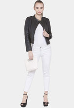 Load image into Gallery viewer, Women's Black Leather Biker Jacket Slim Fit
