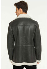 Load image into Gallery viewer, Men’s Black Leather White Shearling Long Coat