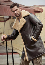 Load image into Gallery viewer, Men’s Dark Brown Leather Shearling Long Coat