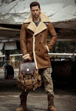 Load image into Gallery viewer, Men’s Camel Brown Leather Shearling Long Coat