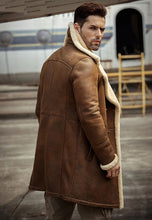 Load image into Gallery viewer, Men’s Camel Brown Leather Shearling Long Coat