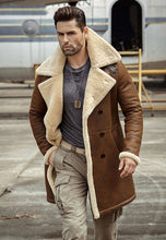 Load image into Gallery viewer, Men’s Camel Brown Leather Shearling Long Coat