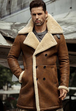 Load image into Gallery viewer, Men’s Camel Brown Leather Shearling Long Coat
