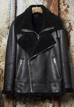 Load image into Gallery viewer, Shearling Collar Leather Jacket Mens