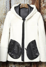 Load image into Gallery viewer, Shearling Black Leather Vintage Outerwear Coats