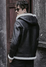Load image into Gallery viewer, Men Black Leather Shearling Jackets
