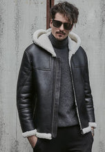 Load image into Gallery viewer, Mens Black Fur Hoodie Jacket Sheraling Coat