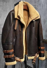 Load image into Gallery viewer, Men’s Aviator Dark Brown Leather Shearling Jacket