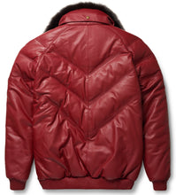 Load image into Gallery viewer, Burgundy Leather V-Bomber Jacket - V Bomber Leather Jacket