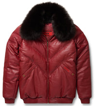 Load image into Gallery viewer, Burgundy Leather V-Bomber Jacket - V Bomber Leather Jacket