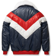Load image into Gallery viewer, Leather V-Bomber Jacket - Bubble Jacket - Puffer Jacket