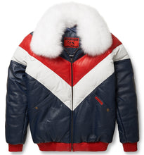 Load image into Gallery viewer, Leather V-Bomber Jacket - Bubble Jacket - Puffer Jacket