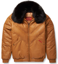 Load image into Gallery viewer, Camel Leather V-Bomber Jacket