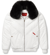 Load image into Gallery viewer, White Leather V-Bomber Jacket