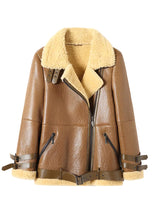Load image into Gallery viewer, Women’s Tan Brown Leather Shearling Long Coat