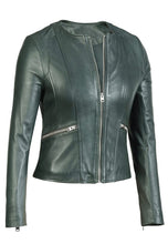 Load image into Gallery viewer, Women's Green Leather Biker Jacket