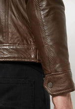 Load image into Gallery viewer, Men's Chocolate Brown Leather Jacket Removable Hood