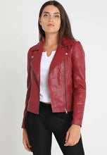 Load image into Gallery viewer, Women's Red Leather Biker Jacket
