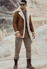 Load image into Gallery viewer, Men’s Camel Brown Leather Shearling Long Coat