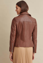 Load image into Gallery viewer, Women's Brown Leather Biker Jacket