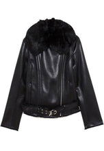 Load image into Gallery viewer, Women’s Black Leather Shearling jacket