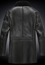 Load image into Gallery viewer, Men’s Black Leather Shearling Long Coat