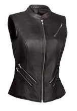 Load image into Gallery viewer, Women’s Black Leather Biker Vest