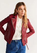 Load image into Gallery viewer, Women's Red Leather Biker Jacket