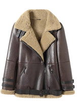 Load image into Gallery viewer, Women’s Dark Brown Leather Shearling Long Coat