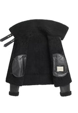 Load image into Gallery viewer, Women’s Black Leather Black Shearling Big Collared Jacket