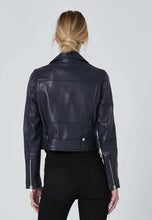 Load image into Gallery viewer, Women's Blue Leather Biker Jacket