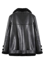 Load image into Gallery viewer, Women’s Black Leather Shearling Long Coat
