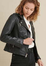 Load image into Gallery viewer, Women's Black Leather Biker Jacket