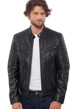 Load image into Gallery viewer, Men's Black Leather Biker Jacket in UK
