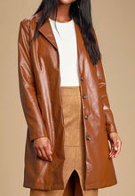 Load image into Gallery viewer, Women's Tan Brown Leather Trench Coat