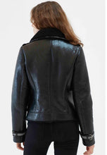 Load image into Gallery viewer, Women’s Black Leather Shearling Jacket