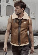 Load image into Gallery viewer, Men’s Camel Brown Leather Shearling Vest