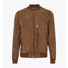 Load image into Gallery viewer, Brown Suede Leather Bomber Jacket