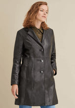 Load image into Gallery viewer, Women’s Classic Black Leather Long Trench Coat