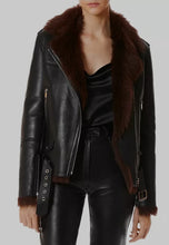 Load image into Gallery viewer, Women's Black Shearling Leather Jacket