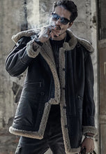 Load image into Gallery viewer, Men’s B7 Black Shearling Camouflage Hooded Long Coat