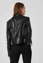Load image into Gallery viewer, Women’s Black Leather Biker Jacket