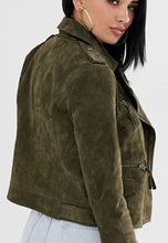 Load image into Gallery viewer, Women’s Green Suede Leather Biker Jacket