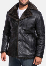 Load image into Gallery viewer, men black leather shearling jackets