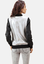 Load image into Gallery viewer, Women's Black & White Leather Bomber Jacket