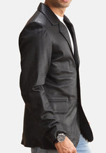 Load image into Gallery viewer, Men's Black Leather Long Coat