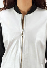Load image into Gallery viewer, Women's Black & White Leather Bomber Jacket