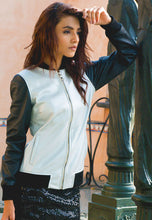 Load image into Gallery viewer, Women&#39;s Black &amp; White Leather Bomber Jacket
