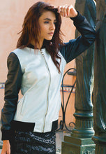 Load image into Gallery viewer, Women's Black & White Leather Bomber Jacket